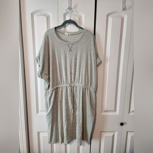 Cuevey Sense Green Striped Short Sleeve Dress with Waist Tie